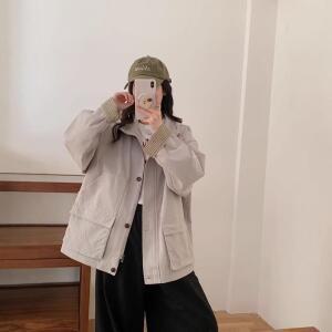 홈센주샵 여성 차이나 코트 봄 체크 소매 카고 솔리드 빅사이즈 트렌치코트