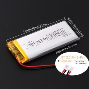 JST2.0mm 2Pin 102560 3.7V 2000mAh 충전식 리튬 이온 폴리머 Lipo 배터리