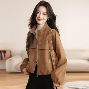 짜리점빵 여성 스탠드 칼라 재킷 초가을 짧은 캐주얼 오토바이 탑