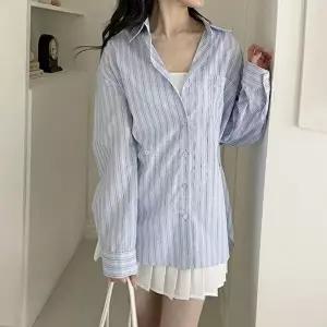 데일리룩 클래식 여성 데일리 긴팔 스트라이프 셔츠