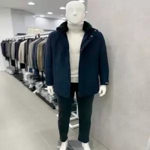 남자 천연모피 머스카렛 카라 탈부착 캐시미어 울 혼방 덕다운 숏 하프 코트 네이비JK