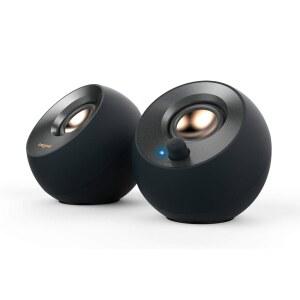 [미국배송] 크리에이티브 페블 V2 - 미니멀리즘 2.0 USB-C 전원 데스크톱 스피커 3.5MM AUX-IN 컴퓨터 및 노트북용 최대 8W RMS 전원 타입-A 어댑터 포함 확장 케이블(블랙)
