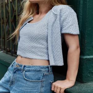 ZARA 자라 스팽글 메탈사 니트 재킷 라이트 블루 9598 084 406