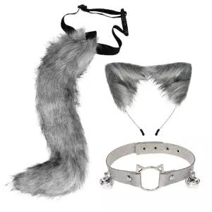 튬 3피스 네임택 강아지 고양이 인식표 표 목걸이 여우 핑크앤레드 꼬리 이름표 귀 반려견