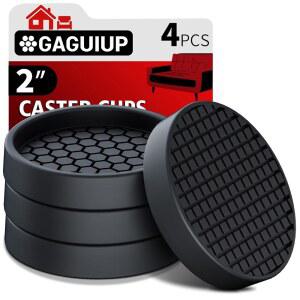 GAGUIUP 미끄럼 방지 가구 패드 - 2인치 캐스터 컵 하드우드 바닥용 4PCS 원형 블랙 실리콘 코스터 컵 침대 소파 바닥 보호대