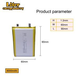 고품질 3.7V 리튬 폴리머 8000mAh 126090 소프트 패키지 배터리(보조 블루투스 스피커, 태블릿, DVD