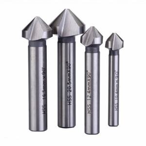 6개/대 상자 6.3-20.5mm 모따기 엔드 밀 커터 3 플루트 라운드 생크 90도 HSS 카운터 싱크 디버링 테이퍼