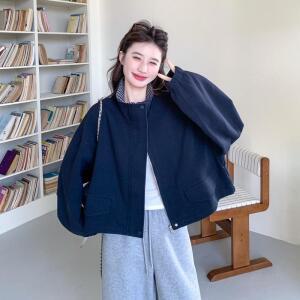 모두팜 여성 네이비 쇼트 체크 재킷 코트 봄 쿨링 톱 MOC