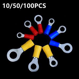 10/50/100PCS Rv1.25 Rv2 Rv5 전기 링 크림프 와이어 커넥터 절연 배선 터미널 크림핑 22-10Awg 레드 블루