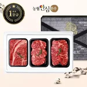 [농협안심한우][냉장] 1++등급 한우 선물세트 3구 구이2호 900g (등/채/안)