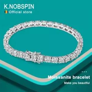 KNOBSPIN D VVS1 모이사나이트 테니스 팔찌 오리지널 s925 스털링 실버 도금 18k 화이트 골드 GRA 여성
