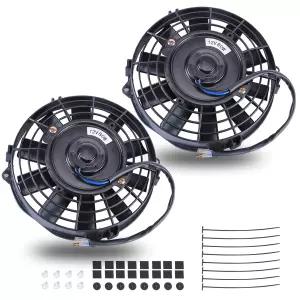 FGJQEFG 7인치 블랙 유니버설 슬림 팬 푸시 풀 전기 라디에이터 12V 80W 고성능 냉각 마운트 키트 세트 2개
