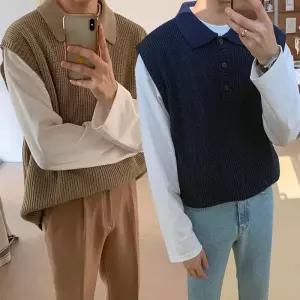 [에스이엔몰][에스이엔몰] 데일리 조끼 남자 카라 니트 베스트 (12445035A)