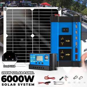 6000W 인버터 태양광 키트 100A 컨트롤러 5V 전지판 스마트폰 차량 충전 캠핑 가정용 발전 시스템 (홈 RV용