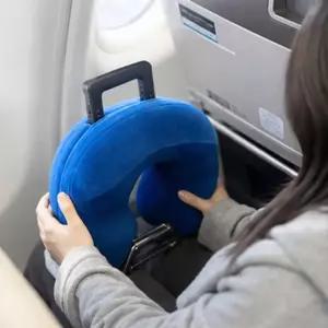 휴대용 에어 목베개 벨벳 그레이 귀마개 안대 포함 여행 수면세트