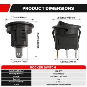 FILN 10개입 12V 110V 220V 원형 로커 스위치 3핀 ON OFF LED 조명 자동차 대시보드 보트 해양 RV SPST 토