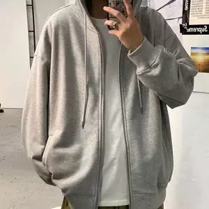 회색 후드집업 후드 지퍼 자켓 무난한 패션 코디 남자 회색 후드 티 집업 트레이닝 점퍼 가을 봄잠바