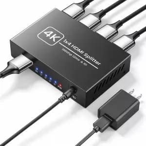 4K HDMI 스플리터 1인치 4아웃 1080P@120Hz 최대 100피트 전송 지원 5V DC UL 전원 어댑터 미러