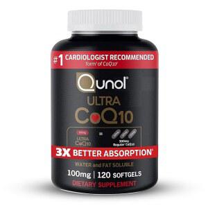 Qunol CoQ10 100mg, 3배 더 나은 흡수력, 특허받은 수분 및 지용성 천연 보충제 형태의 코엔자임 Q10, 심장 을 위한 제, 120 카운트 소프트젤