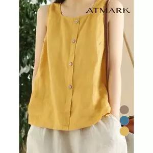 [하프클럽/앳마크]ATMARK 버튼스퀘어넥리넨티셔츠_AA43TS071G