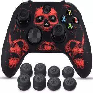 Xbox Series X/S 컨트롤러용 YoRHA 카빙 실리콘 스킨 x 1(스컬 레드) 엄지 그립 8