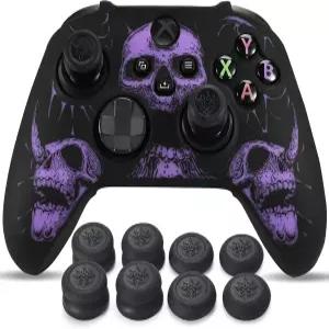 Xbox Series X/S 컨트롤러용 YoRHA 카빙 실리콘 스킨 x 1(스컬 퍼플) 엄지 그립 8