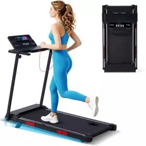 경사가 있는 OGPOU 휴대용 러닝머신 가정용 핸들 바가 워킹 패드 전기 소형 미니 0.6-10mph 400LBS