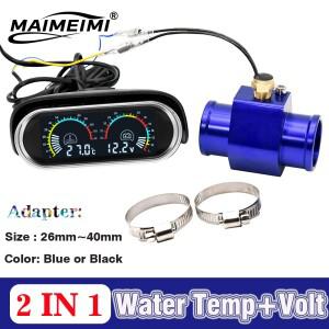 2IN 1 LCD 디지털 트럭 자동차 수온계 전압계 1/8 NPT 온도 센서 조인트 파이프 어댑터 26mm-40mm (12V 24V