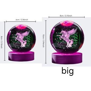 1유니콘 3D 레이저 조각 크리스탈 공, 나무 색상 LED 램프 홀더, 가정 장식, 여자 친구, 동료, 아내 생일