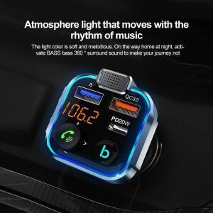 블루투스 5.0 차량용 FM 송신기 핸즈프리 라디오 MP3 플레이어 키트 20W PD QC3.0 충전 듀얼 USB 어댑터