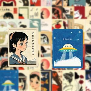 일본 복고풍 캐릭터 그래피티 스티커 50개, 일기장, 노트북, 자동차 범퍼, 스케이트보드, 물병, 컴퓨터 및