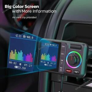 무선 FM 송신기 대형 컬러 스크린 2.4A QC3.0 듀얼 USB  충전 핸즈프리 통화 차량용 AUX 어댑터 MP3 음악