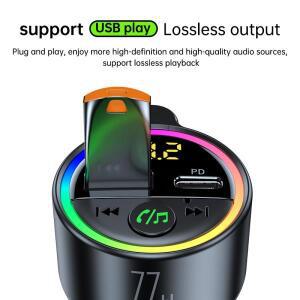 USB C 77W 차량용 충전기 초 블루투스 5.4 어댑터 FM 트랜스미터 재생 지원