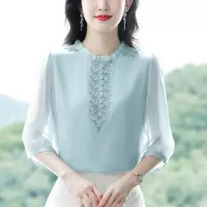 여자 고품격 셔츠 7부 소매 여름 쉬폰 셔츠 채형커버 엄마옷