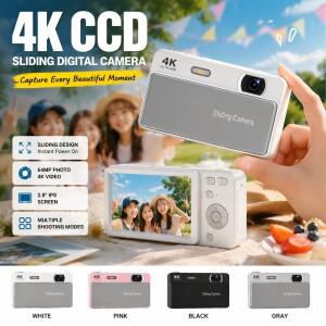 레트로 4K 슬라이딩 디지털 카메라 64MP 2.8인치 IPS 스크린 다중 모드 휴대용 빈티지 CCD 스타일 브이로그