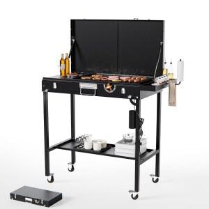AEW 2 in 1 야외용 테이블 전기 그릴 1800W 휴대 가능 접이식 논스틱 조리대 야외 주방 및 뒷마당 바비큐용