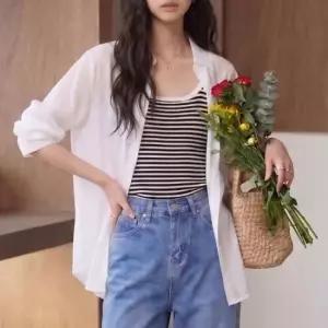 [옷은날개] 그라네아 화이트 시스루 셔츠 블라우스 루즈핏 살안타템