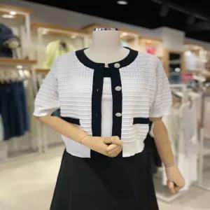 플라스틱아일랜드 배색포인트 탑+조직감 니트 가디건 세트 PR2KG661 664092