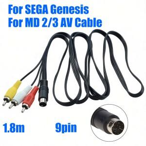 3RCA 1.8m 9핀 오디오 비디오 AV 케이블 (SEGA Genesis 2 및 3용)  연결 게임 어댑터 코드 와이어