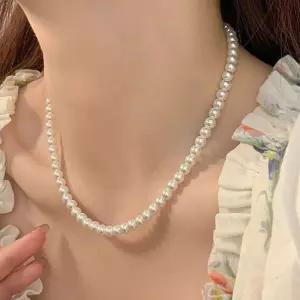 7mm 진주 목걸이 정장 원피스 패션 액세서리 러블리 목걸이 하트 비즈 패션 롱 진주 우정 구슬 옥