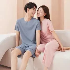 상하세트 커플잠옷 세트 여름 반바지 반팔 잠옷 냉감 파자마 커플 홈웨어