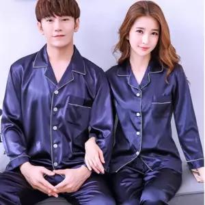 실크파자마 커플 실크잠옷 파자마 실크 세트 잠옷 언더웨어 긴팔