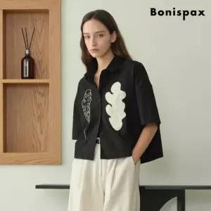 보니스팍스 여성의류 아플리케 자수 크롭 반팔 코튼 셔츠 XP2BA026L0 1354638