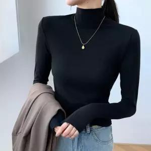 가을용 이너웨어 여성 슬림핏 폴라티 긴팔 티셔츠 기본 목티
