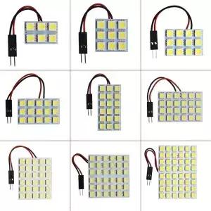 T10 꽃줄 6/12/15/24/36/48 SMD 5050 LED 자동 패널 조명 따뜻한 차가운 흰색 BA9S 12V W5W C5W 자동차 돔