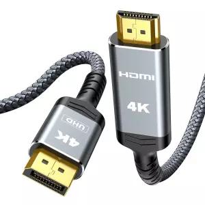 하이윙 4K DisplayPort to HDMI 단방향 DP 6.6FT 소스 디스플레이 1.4 케이블 4K@30Hz 1080P 풀 HD Dell