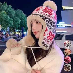 귀달이 방울 니트모자 눈꽃 패턴 여성용 방울비니 여성모자 겨울모자 눈꽃니트 털모자