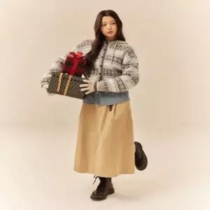 리 LEE 코듀로이 플레어 벨트 스커트 베이지