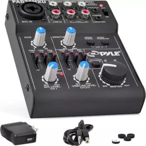 Pyle 5채널 충전식 미니 휴대용 오디오 믹서 USB 인터페이스 슬라이더 EQ 컨트롤 XLR 콤보 마이크 입력