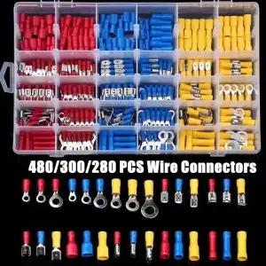 480/300/280PCS 절연 케이블 커넥터 전기 와이어 압착 스페이드 버트 링 포크 세트 러그 압연 터미널 모듬